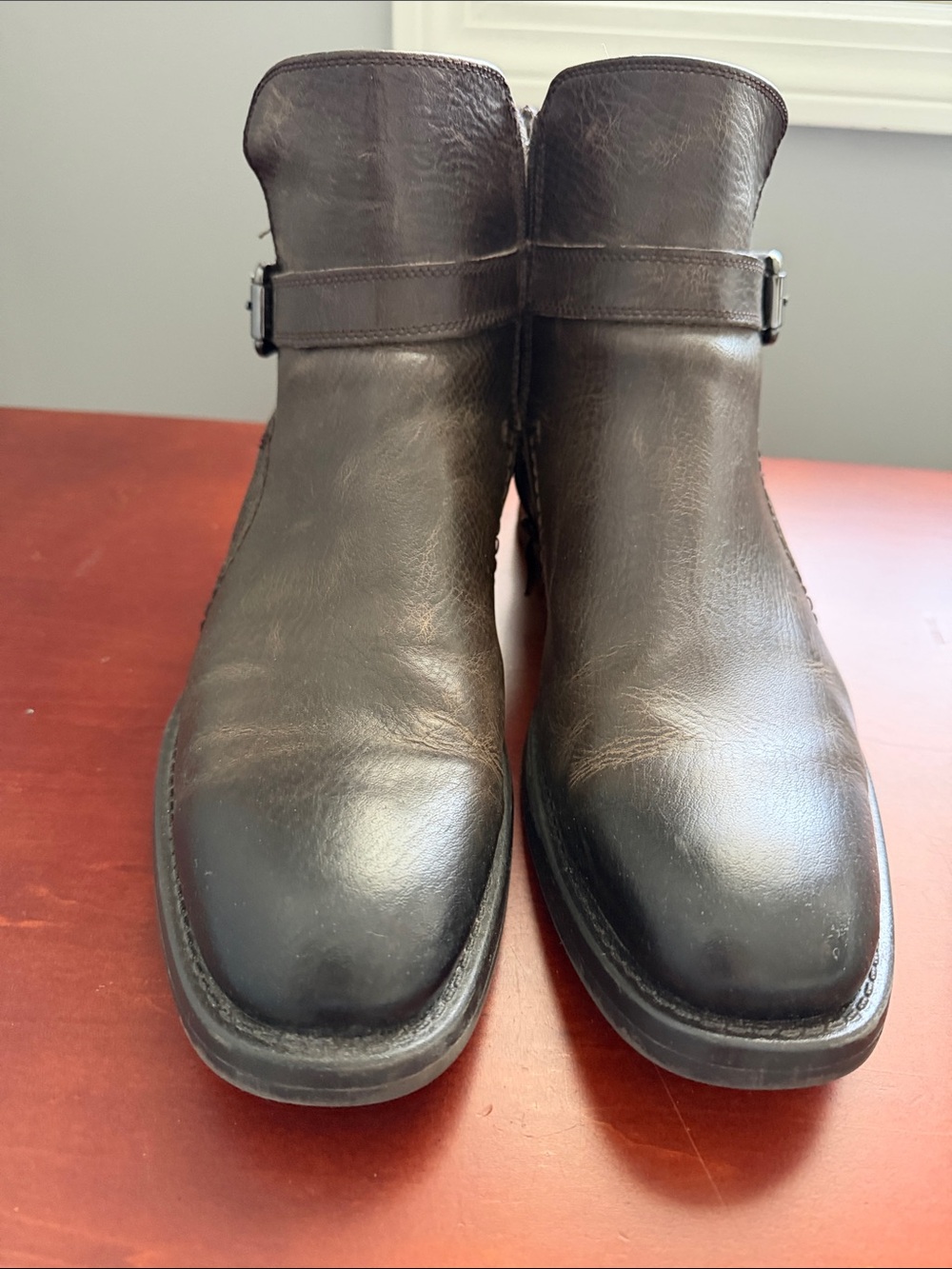 Vince Camuto Men's Dark Brown Leather Ankle Boots with Buckle